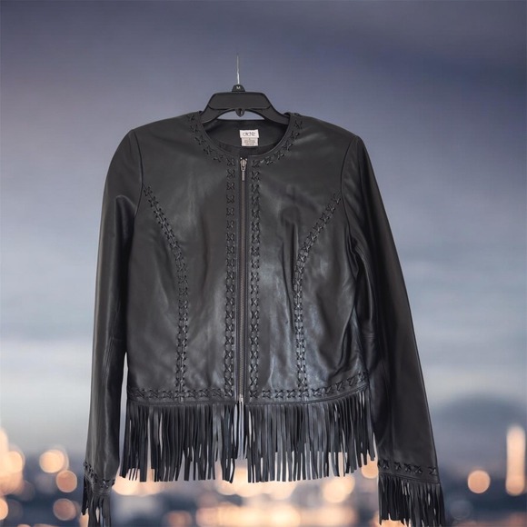 Cache Jackets & Blazers - Vintage Cache Women's Fringe Western Biker 100% Leather Jacket  Sz 8